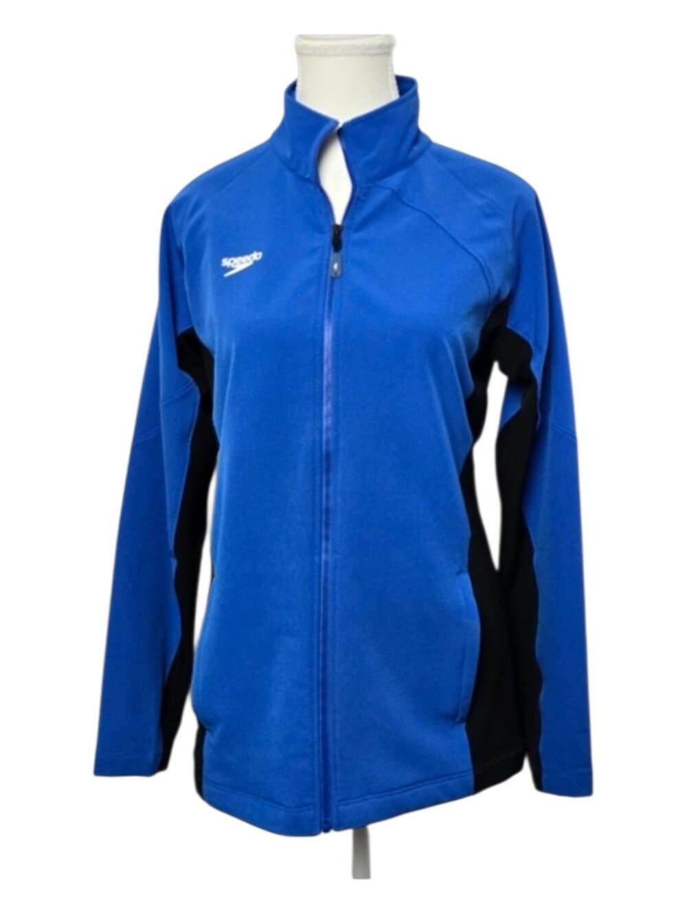 Speedo Women's Vibrant Blue  Black Lightweight Zip-up Jacket Sz S Casual Preppy